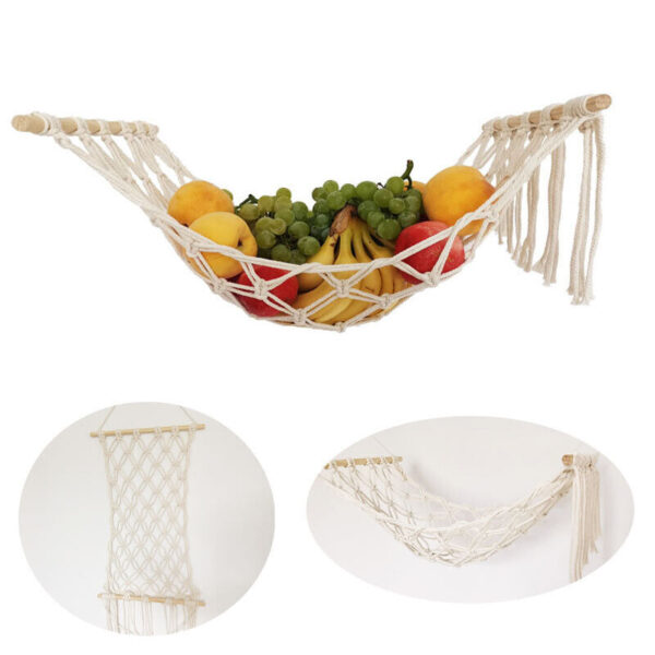 Boho Macrame Handmade Fruit Hammock Produce Storage Hanging Basket Kitchen Decor - Image 5