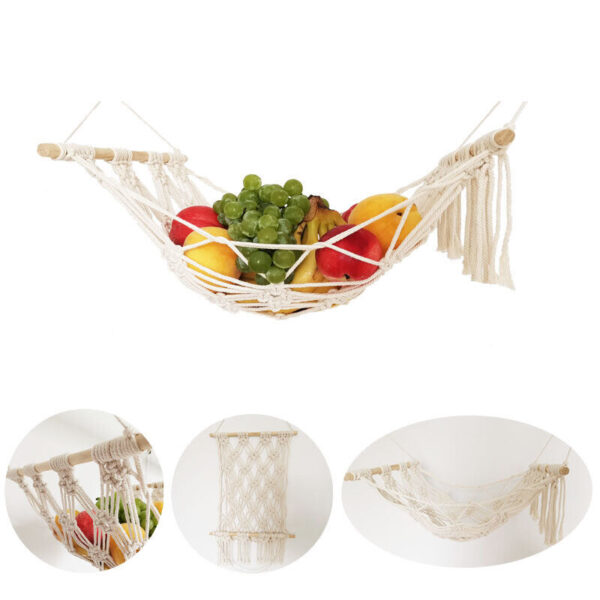 Boho Macrame Handmade Fruit Hammock Produce Storage Hanging Basket Kitchen Decor - Image 6