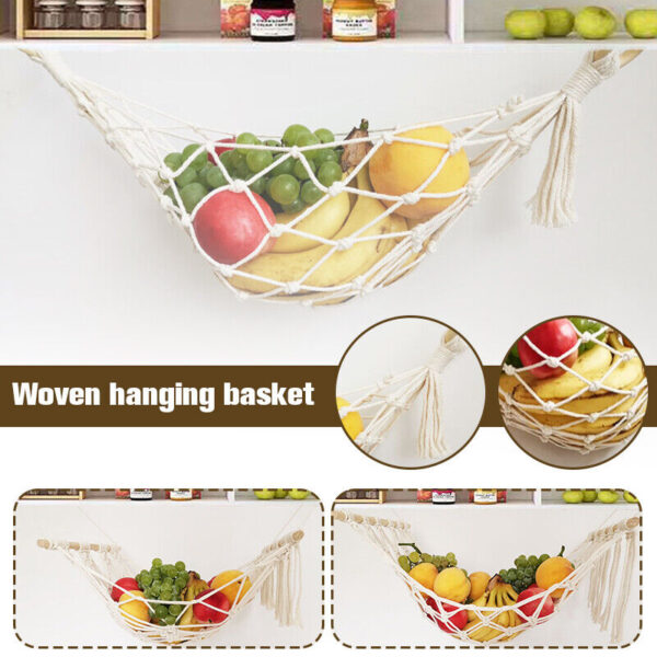 Boho Macrame Handmade Fruit Hammock Produce Storage Hanging Basket Kitchen Decor