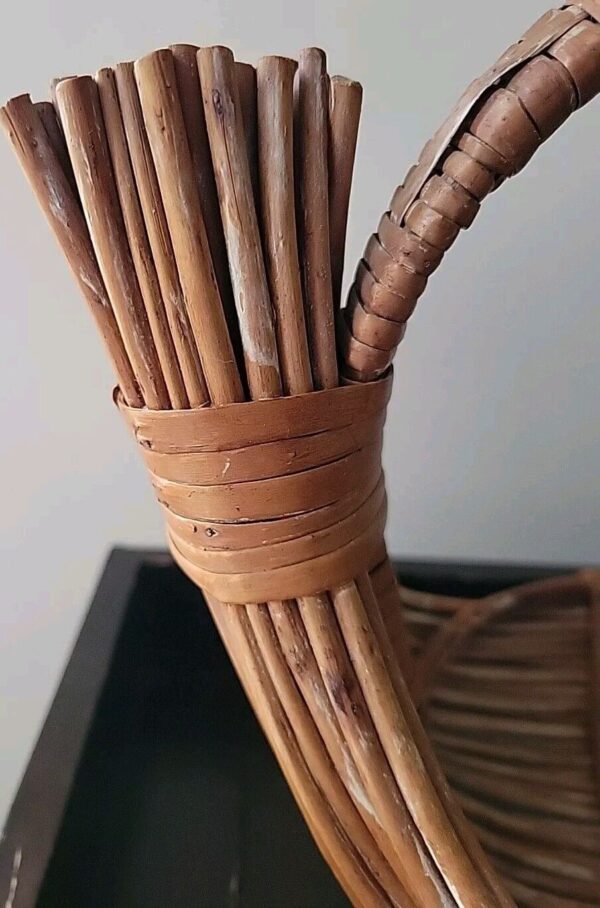 Boho Mid Century Woven Twig Wood Basket Boat Madeia Signed Rustic MCM Vtg READ - Image 3