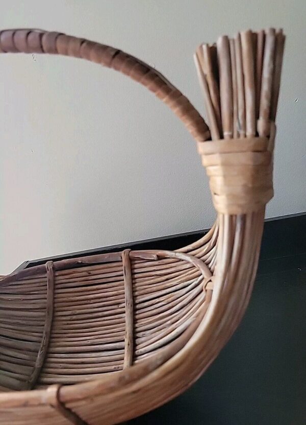 Boho Mid Century Woven Twig Wood Basket Boat Madeia Signed Rustic MCM Vtg READ - Image 5