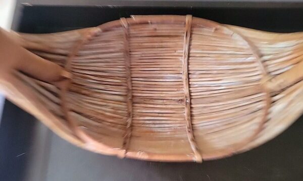 Boho Mid Century Woven Twig Wood Basket Boat Madeia Signed Rustic MCM Vtg READ - Image 6