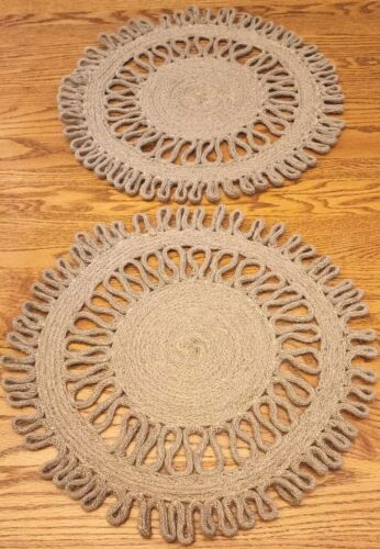 Boho Natural Fiber Placemats 2pc Tan 17" Cottage Core Hippie Decor MOD retro - Image 7