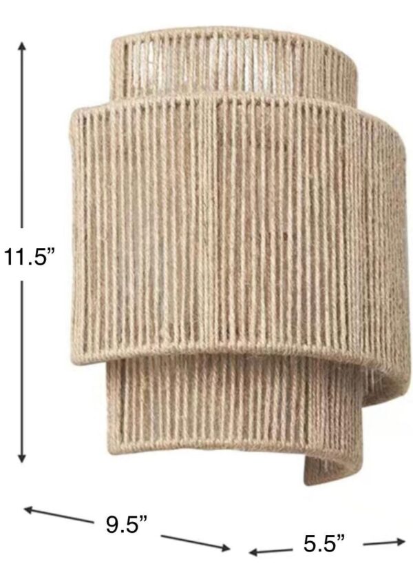 Boho Rattan Wall Light,Plug-in Wall Sconce with Hand Woven Hemp Rope Shade - Image 4