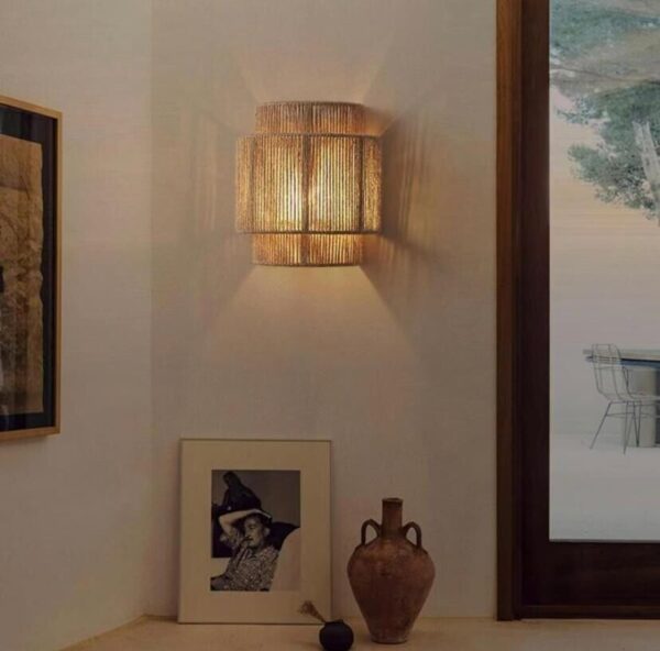 Boho Rattan Wall Light,Plug-in Wall Sconce with Hand Woven Hemp Rope Shade - Image 6