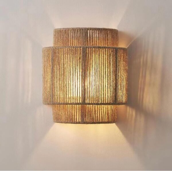 Boho Rattan Wall Light,Plug-in Wall Sconce with Hand Woven Hemp Rope Shade