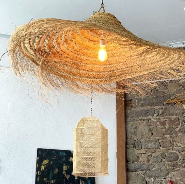 Boho Rattan Woven Lamp Shade – Wicker Lamp Shade Hanging – Rattan Bo