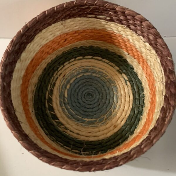 BOHO Style Basket with Lid SEAGRASS Woven Round Tri-color 8" Tall 7.5" Diameter - Image 4