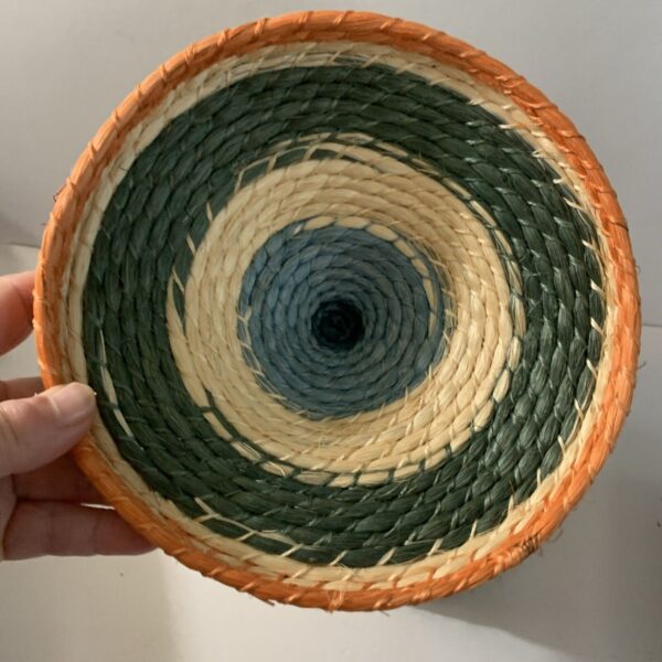 BOHO Style Basket with Lid SEAGRASS Woven Round Tri-color 8" Tall 7.5" Diameter - Image 5