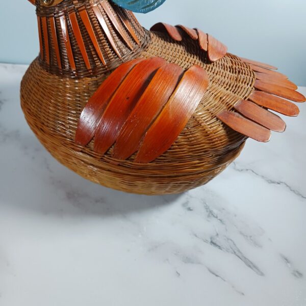 Boho Vtg Woven Rattan Mandarin Duck Basket w Lid Chinese Shanghai Handicrafts - Image 5