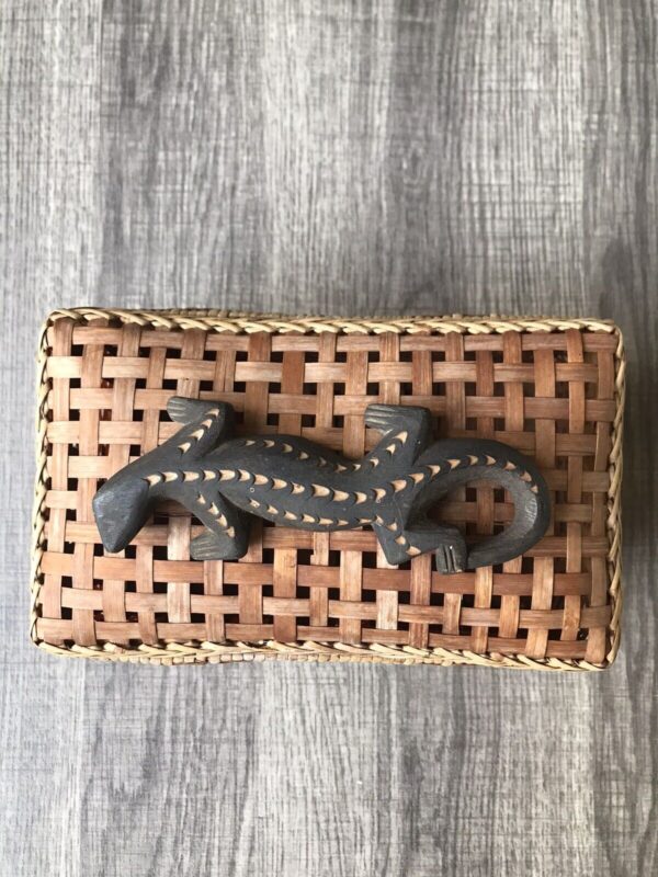 Boho Wicker Woven Basket Gecko Handle Basket Container Chic Storage 7.5x4.5x3.5 - Image 2