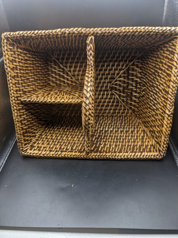 Boho Woven Basket With Handle And 3 Compartments 10x5" - Image 3