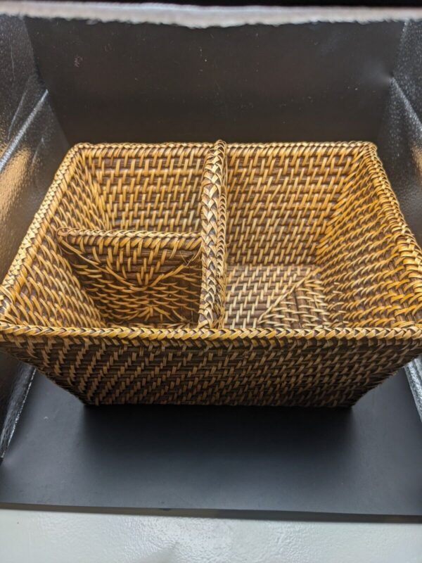 Boho Woven Basket With Handle And 3 Compartments 10x5" - Image 5