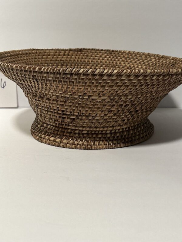 BoHo Woven Rattan? Basket - 12”x4.5” Footed Serving Bowl - Bread / Fruit Bowl - Image 2