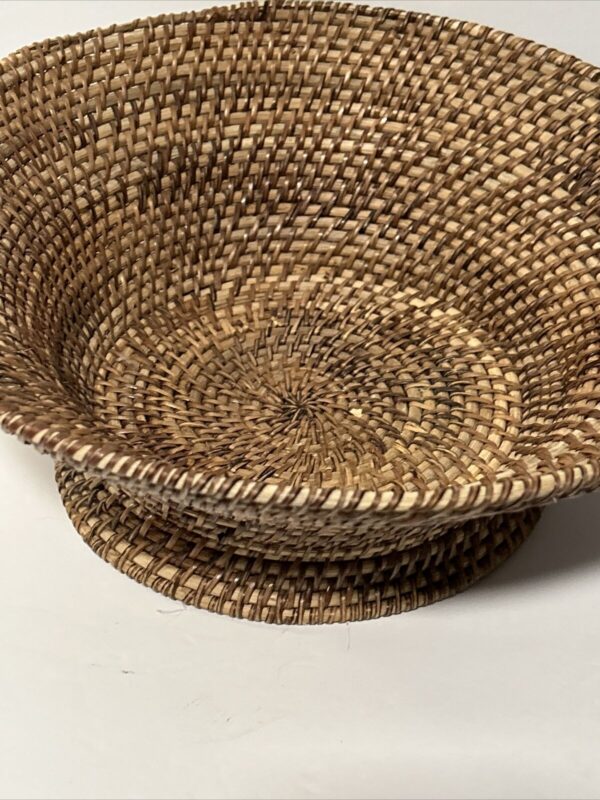 BoHo Woven Rattan? Basket - 12”x4.5” Footed Serving Bowl - Bread / Fruit Bowl - Image 3