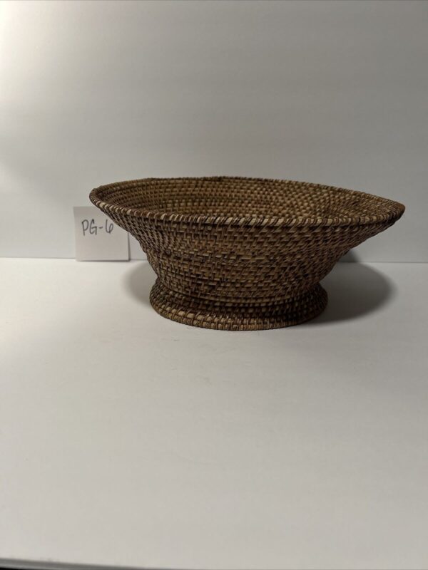 BoHo Woven Rattan? Basket - 12”x4.5” Footed Serving Bowl - Bread / Fruit Bowl