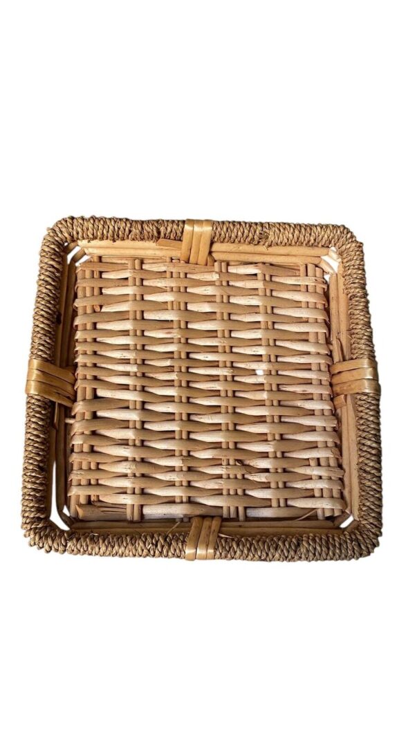 Boho Woven Rattan Wicker Tray - Square Braided Basket - Size 11x11x2 - Image 3