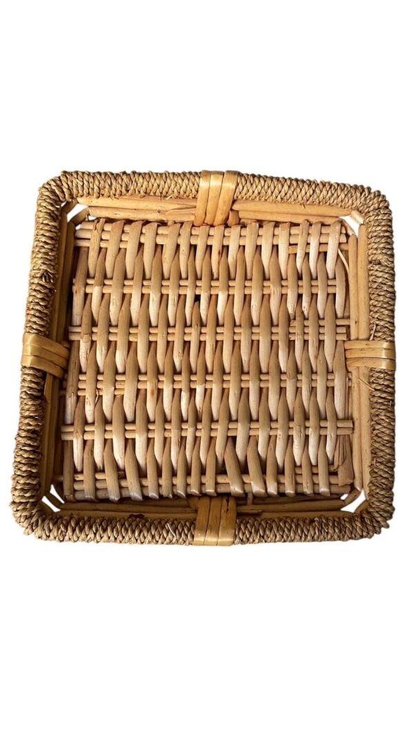 Boho Woven Rattan Wicker Tray - Square Braided Basket - Size 11x11x2 - Image 4