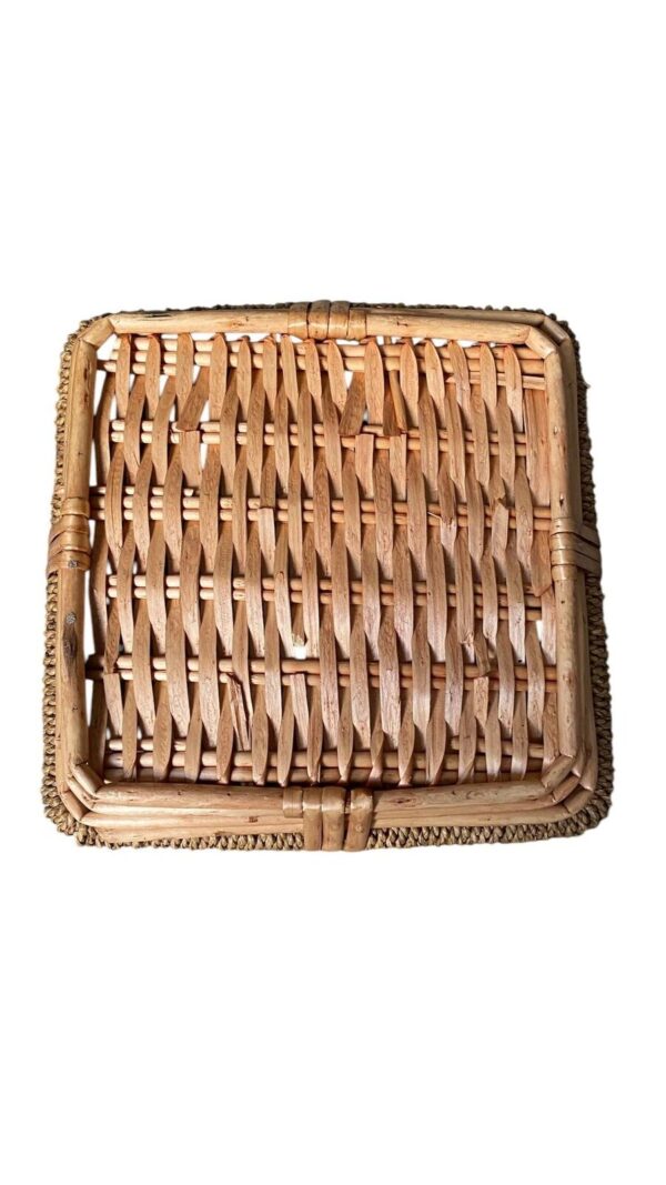 Boho Woven Rattan Wicker Tray - Square Braided Basket - Size 11x11x2