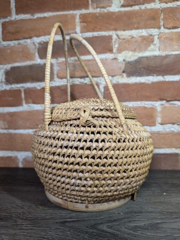 BOHO WOVEN ROUND COIL BASKET PURSE BALL SHAPE PVC & WICKER - Image 3