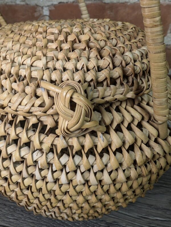 BOHO WOVEN ROUND COIL BASKET PURSE BALL SHAPE PVC & WICKER - Image 5