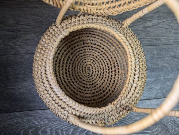 BOHO WOVEN ROUND COIL BASKET PURSE BALL SHAPE PVC & WICKER - Image 6