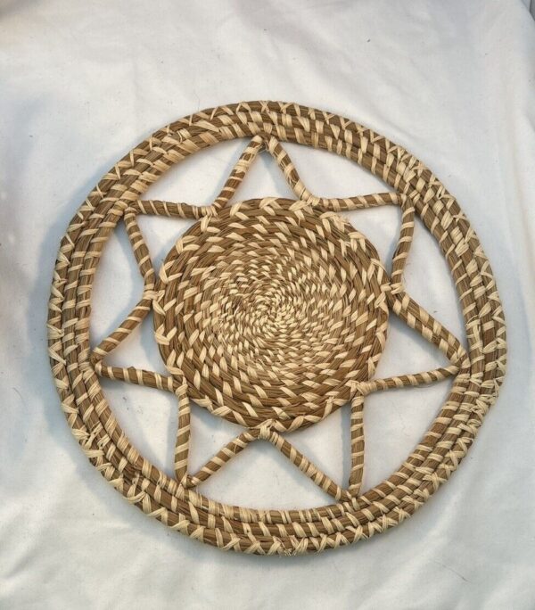 Boho Woven Star Shape Basket Trivet Hot Plate Protector. Basket Wall Hanging - Image 3