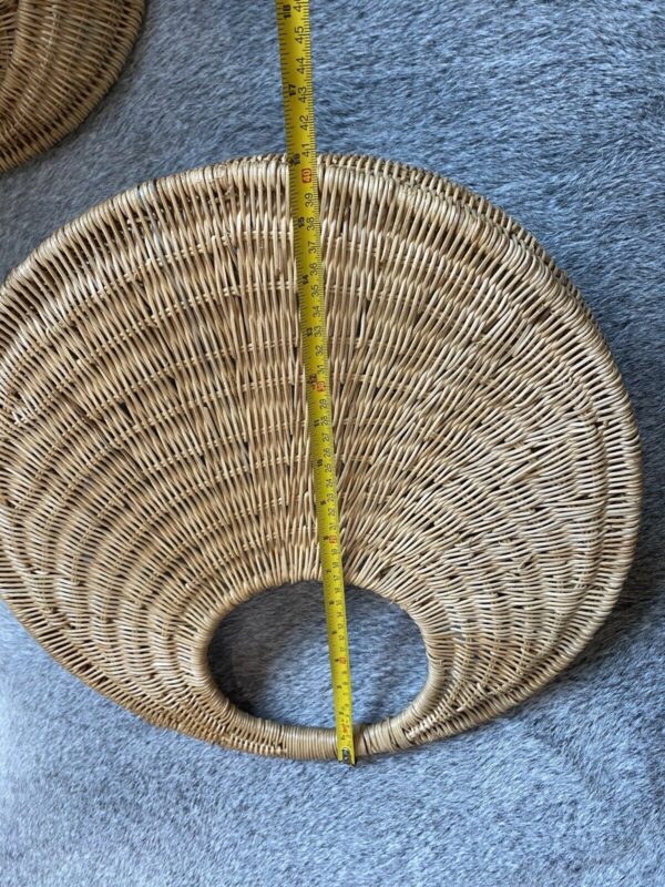 Boho Woven Wicker Wall Pockets Hanging Rattan Baskets Set of 2 Decor Vtg SEE - Image 2