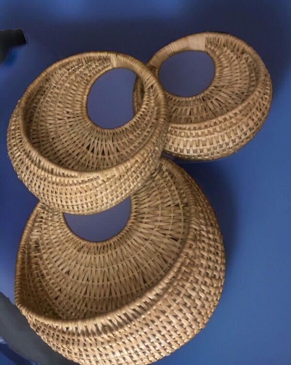 Boho Woven Wicker Wall Pockets Hanging Rattan Baskets Set of 3 Decor Vtg SEE - Image 3