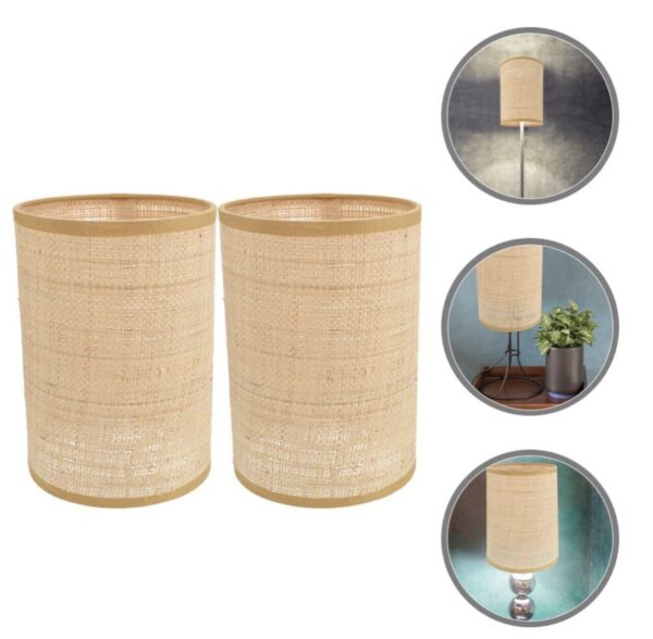 Brand New Set Of 2 Lamp Shade Wall Sconce Rattan Cylinder Decor 14cm X 20cm - Image 2