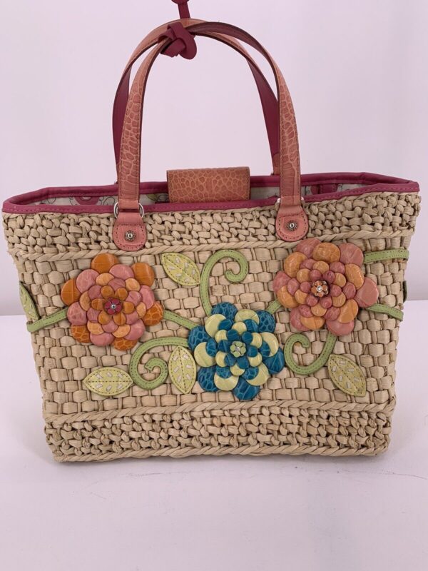 Brighton Purse Hand Bag Basket Weave Straw Double Handles Boho Plant Mom Flowers - Image 4