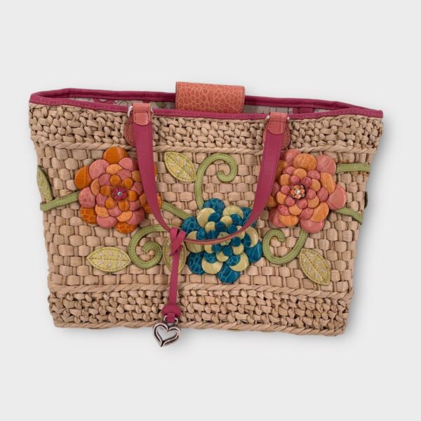 Brighton Purse Hand Bag Basket Weave Straw Double Handles Boho Plant Mom Flowers