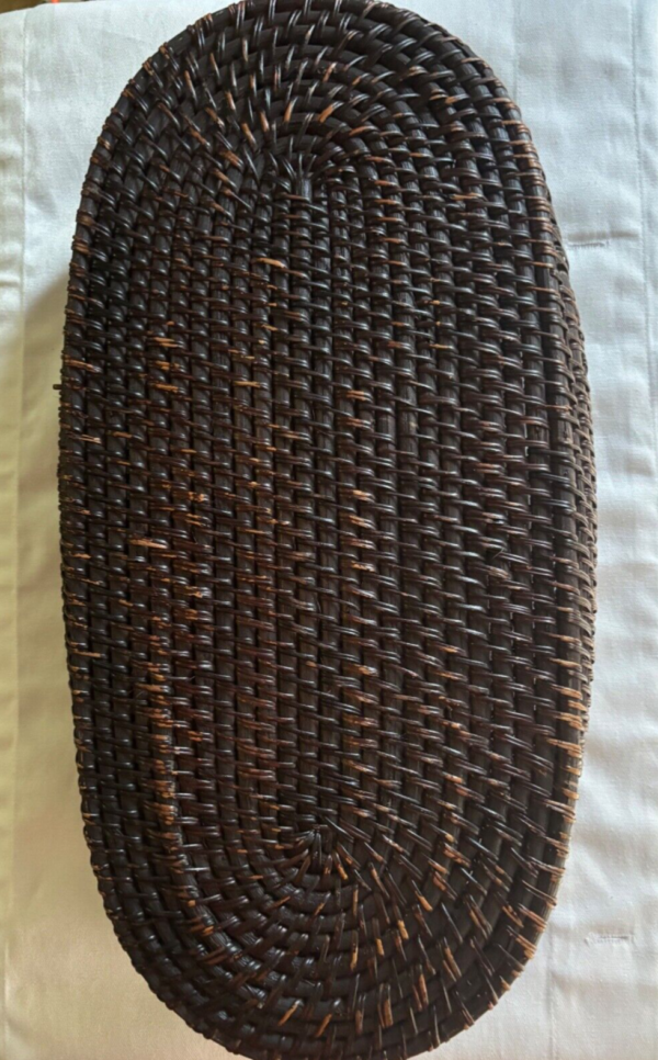 Brown Oval Basket Woven Rounded Bottom Gathering 17”x 10”x 3” - Image 3