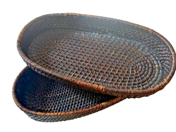 Brown Oval Basket Woven Rounded Bottom Gathering 17”x 10”x 3” - Image 4