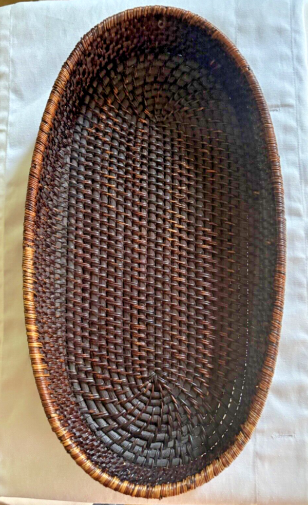 Brown Oval Basket Woven Rounded Bottom Gathering 17”x 10”x 3”