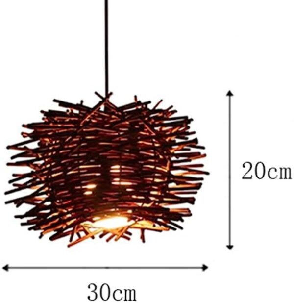 Brown Rattan Pendant Lights Kitchen Island 1 Pack Bird Nest Plug in Hanging Lamp - Image 3