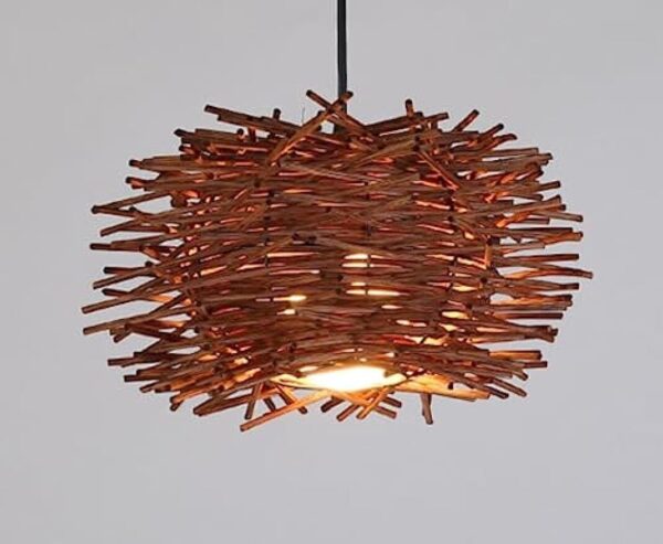 Brown Rattan Pendant Lights Kitchen Island 1 Pack Bird Nest Plug in Hanging Lamp - Image 6