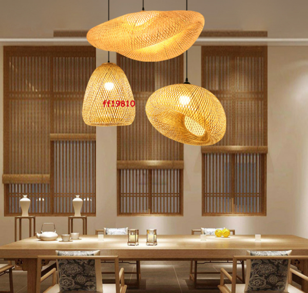 Burning Bush Rattan Chandelier Japanese Style Bamboo Pendant Light Hanging Lamp - Image 5