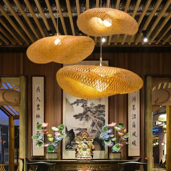 Chandelier Hanging Lamp Ceiling Handmade Rattan Pendant Light Fixture Weaving - Image 5