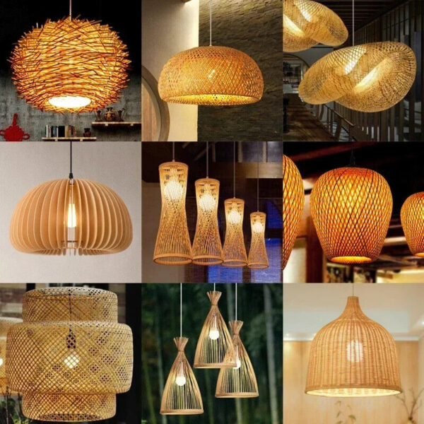 Chandelier Hanging Lamp Ceiling Handmade Rattan Pendant Light Fixture Weaving