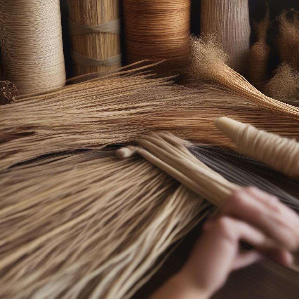 Selecting the appropriate reeds, willow, or cane for basketry.