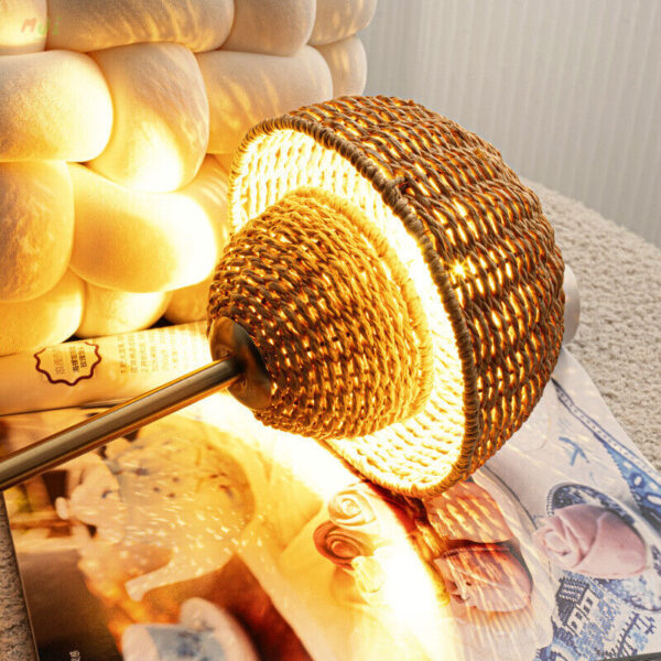 Country Hand-woven rattan USB Dimmable Table Lamp Desk Light Bedside Nightlight - Image 4