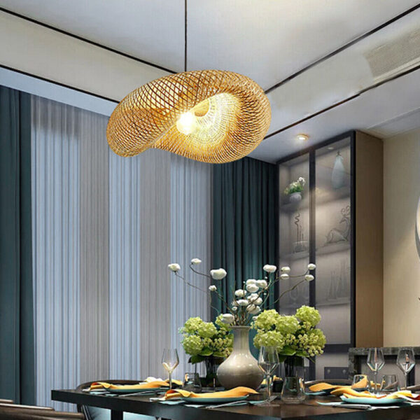 Creative Bamboo Rattan Lampshade Pendant Light Hollow Woven Ceiling Light - Image 4