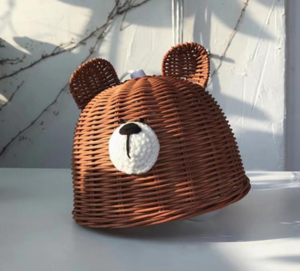 Creative Cute Bear Rattan Lampshade Cover Hanging Lamp Decorative Pendant Light - Image 5