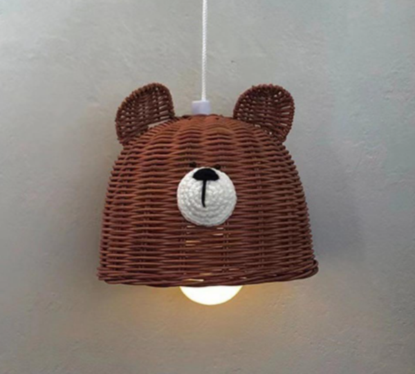 Creative Cute Bear Rattan Lampshade Cover Hanging Lamp Decorative Pendant Light