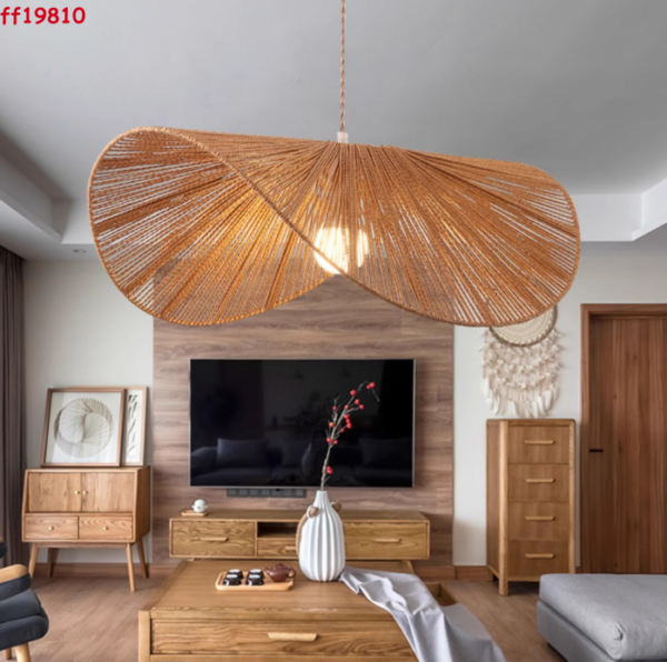 Creative Umbrella Rattan Bamboo Chandelier Ceiling LED Hat Light Lamp Fixture - Image 3