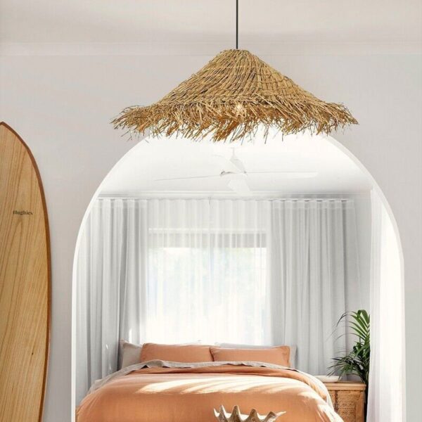 Creative Woven Seagrass Lampshade Rattan pendant Light Modern Rustic Chandelier - Image 2