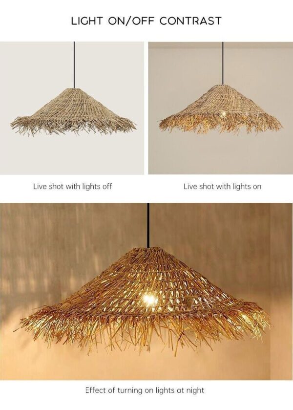 Creative Woven Seagrass Lampshade Rattan pendant Light Modern Rustic Chandelier - Image 5