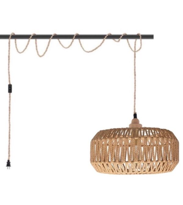 D 12.6” Rattan Plug in Pendant Light, 15FT Hanging Light - Image 3