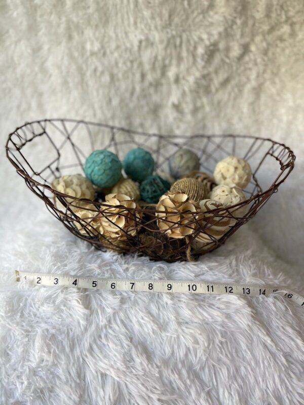 Decorative Wire Basket with assorted balls farmhouse or boho natural elements - Image 5